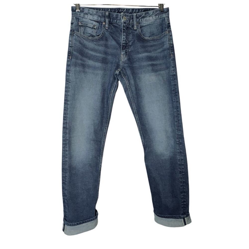 BONOBOS 31x32 Premium 4-Way Stretch Jeans Slim Low Rise Denim Zip Med Wash Blue